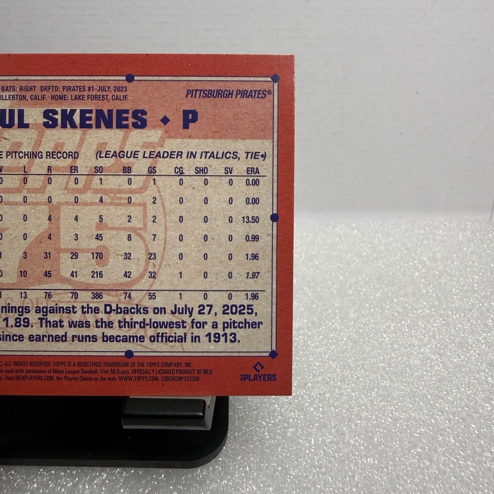 Paul Skenes 2026 Topps Series 1 Paul Skenes Silver Crackle 1991 Topps #T91-50 - Picture 7 of 7